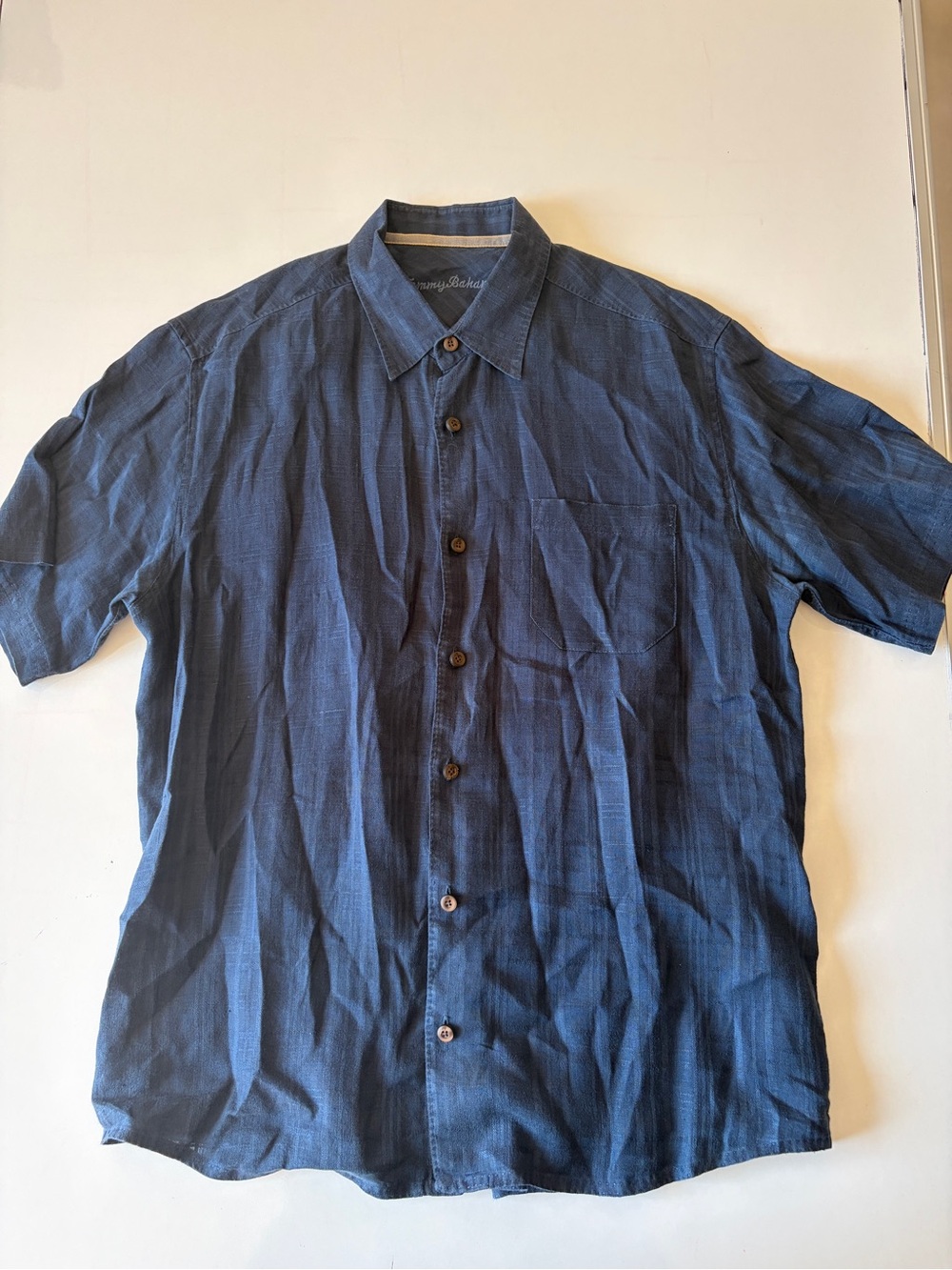 Tommy Bahama blue men linen short sleeve collar button up size large golf casual